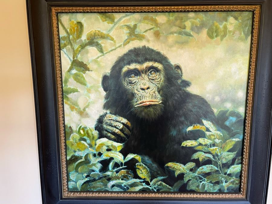 Framed Canvas Chimpanzee Print Frame Measures 46.5 X 46.5 [Photo 3]