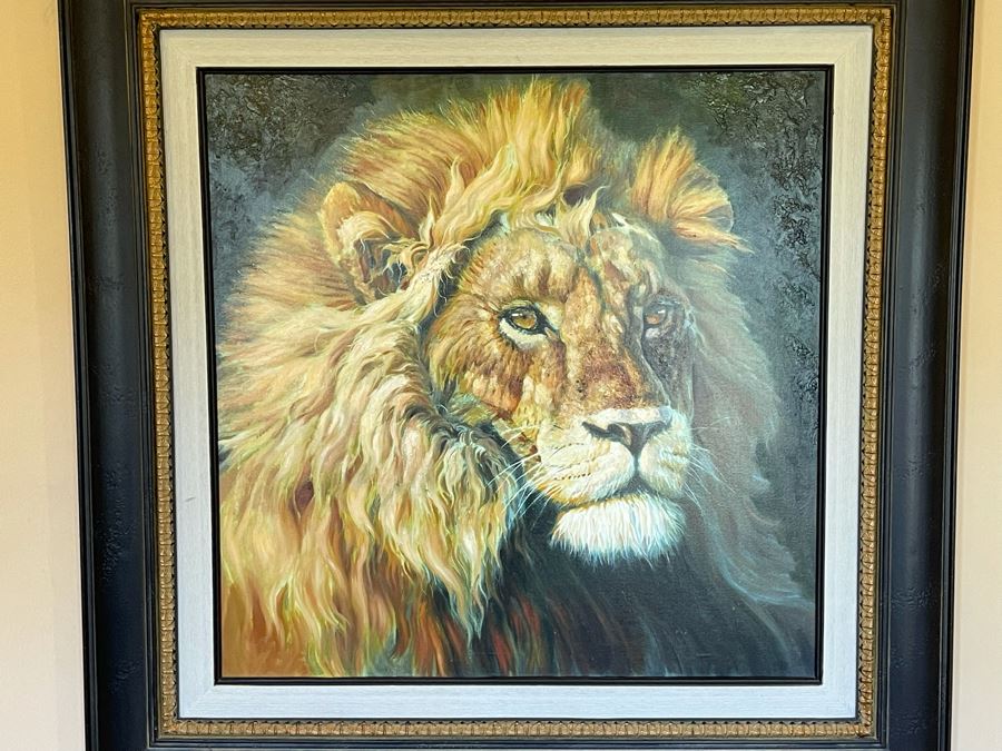 Framed Canvas Lion Print Frame Measures 51.5 X 51.5 [Photo 3]