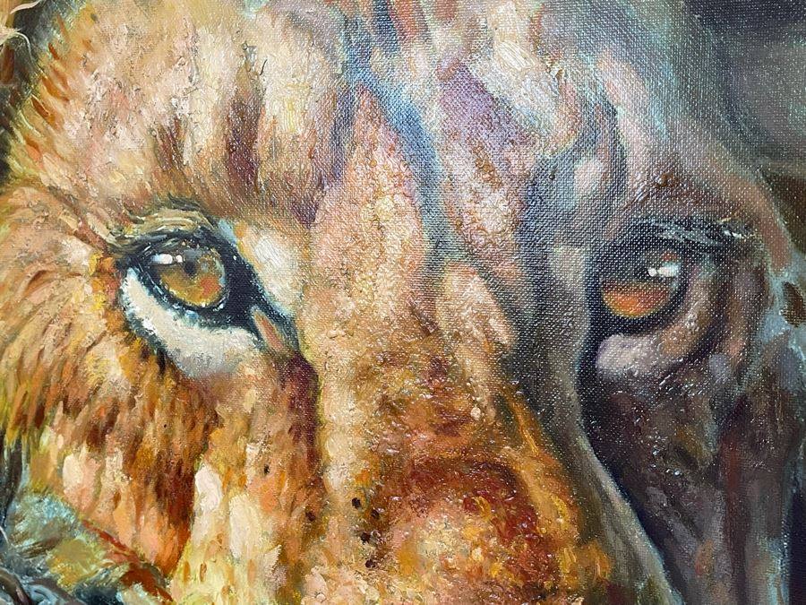 Framed Canvas Lion Print Frame Measures 51.5 X 51.5 [Photo 6]