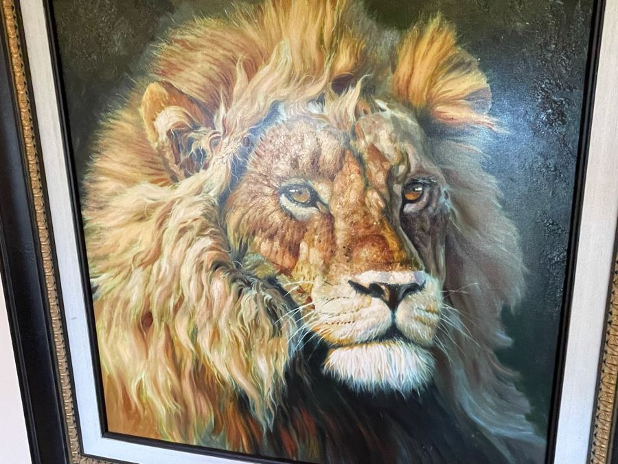 Framed Canvas Lion Print Frame Measures 51.5 X 51.5 [Photo 8]