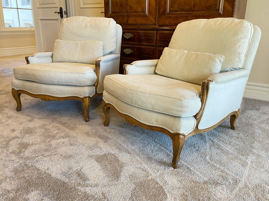 Pair Of Baker Furniture Upholstered Armchairs (Some Staining) [Photo 3]