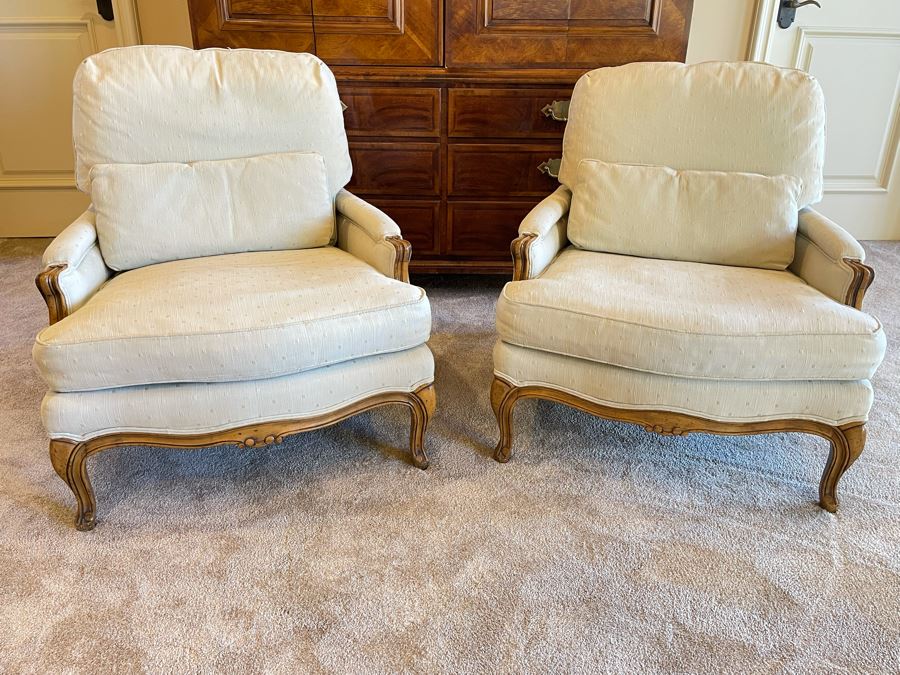 Pair Of Baker Furniture Upholstered Armchairs (Some Staining)