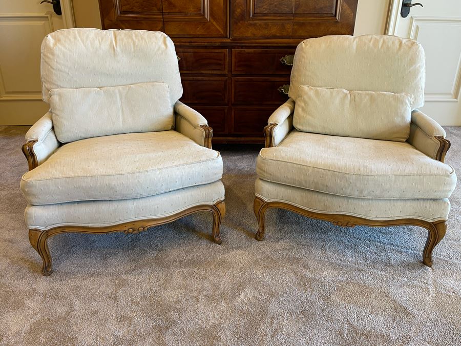 Pair Of Baker Furniture Upholstered Armchairs (Some Staining) [Photo 2]