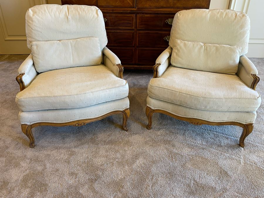Pair Of Baker Furniture Upholstered Armchairs (Some Staining) [Photo 7]