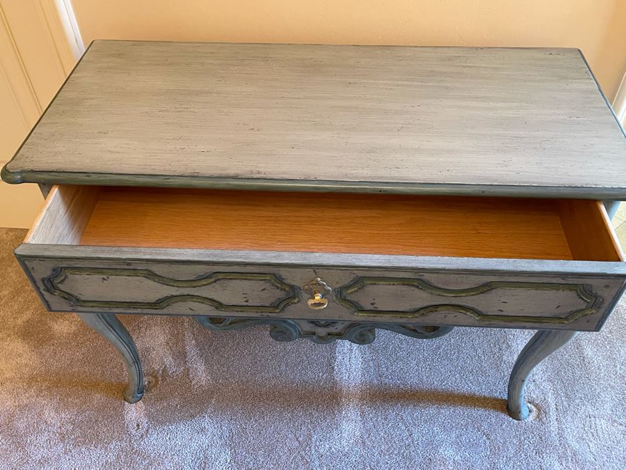 Wooden Side Table With Drawer Painted Light Blue Green 40.5W X 18.5D X 29.5H [Photo 10]