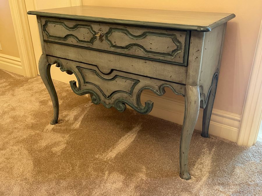 Wooden Side Table With Drawer Painted Light Blue Green 40.5W X 18.5D X 29.5H [Photo 7]