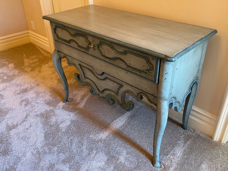 Wooden Side Table With Drawer Painted Light Blue Green 40.5W X 18.5D X 29.5H [Photo 3]