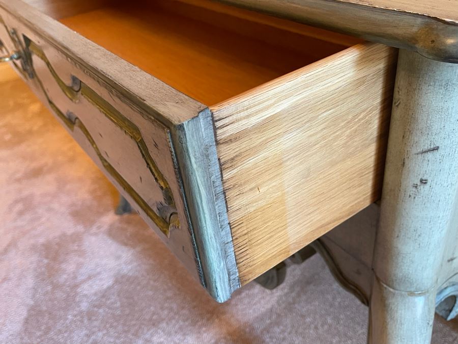 Wooden Side Table With Drawer Painted Light Blue Green 40.5W X 18.5D X 29.5H [Photo 9]