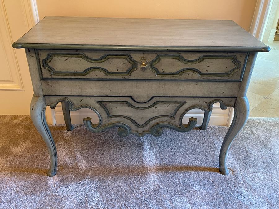 Wooden Side Table With Drawer Painted Light Blue Green 40.5W X 18.5D X 29.5H [Photo 8]