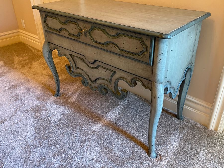 Wooden Side Table With Drawer Painted Light Blue Green 40.5W X 18.5D X 29.5H [Photo 2]