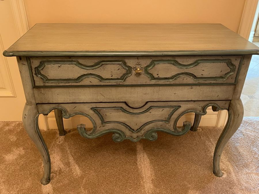 Wooden Side Table With Drawer Painted Light Blue Green 40.5W X 18.5D X 29.5H [Photo 6]