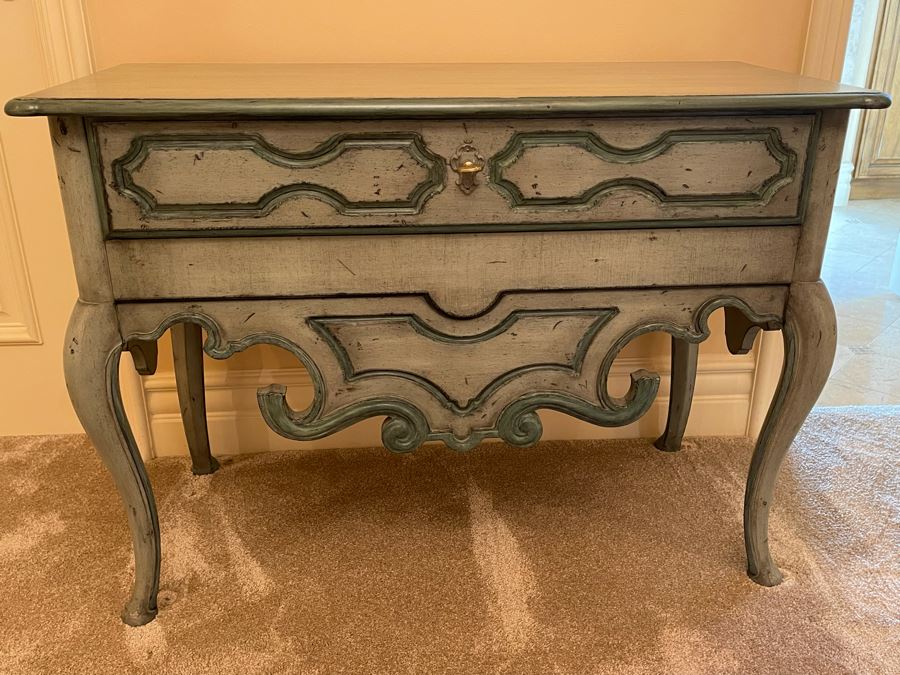 Wooden Side Table With Drawer Painted Light Blue Green 40.5W X 18.5D X 29.5H [Photo 5]