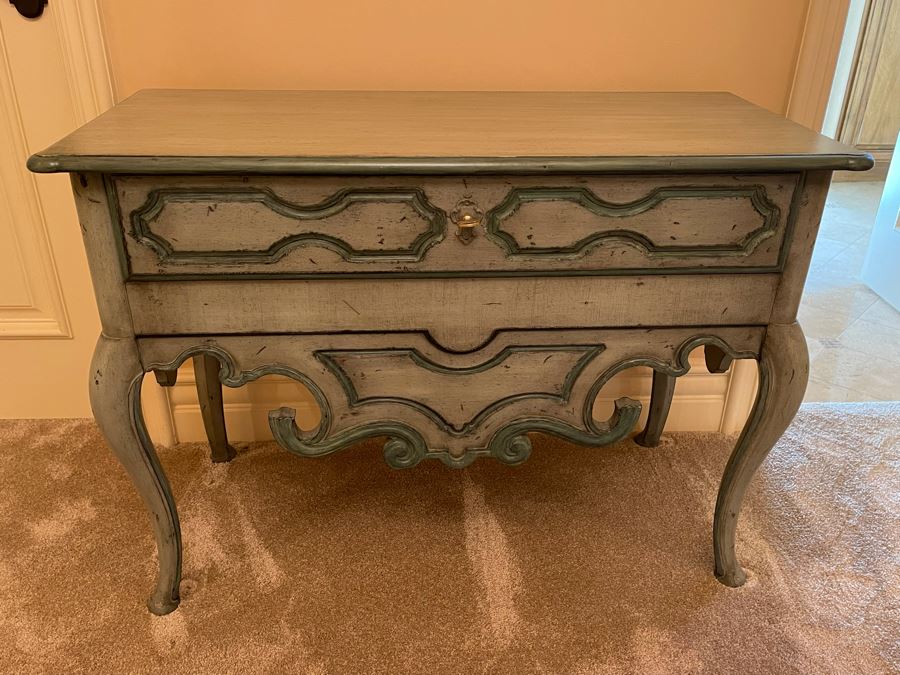 Wooden Side Table With Drawer Painted Light Blue Green 40.5W X 18.5D X 29.5H [Photo 4]