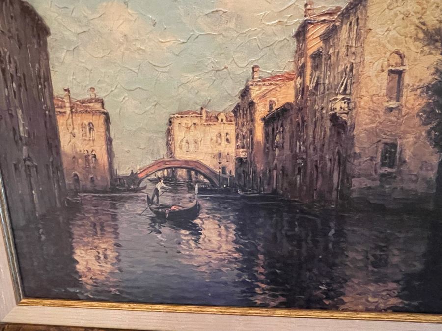 Framed Canvas Print Of Venetian Canal Scene Frame Measures 36W X 29H [Photo 5]