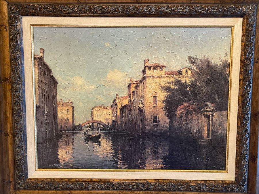 Framed Canvas Print Of Venetian Canal Scene Frame Measures 36W X 29H [Photo 2]