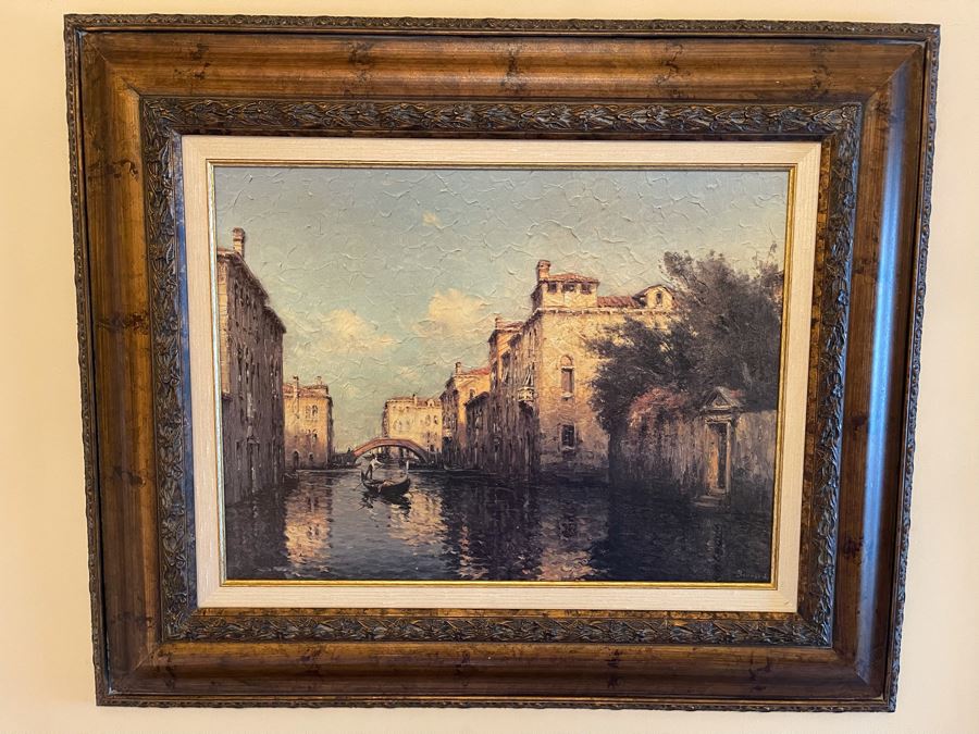 Framed Canvas Print Of Venetian Canal Scene Frame Measures 36W X 29H [Photo 1]