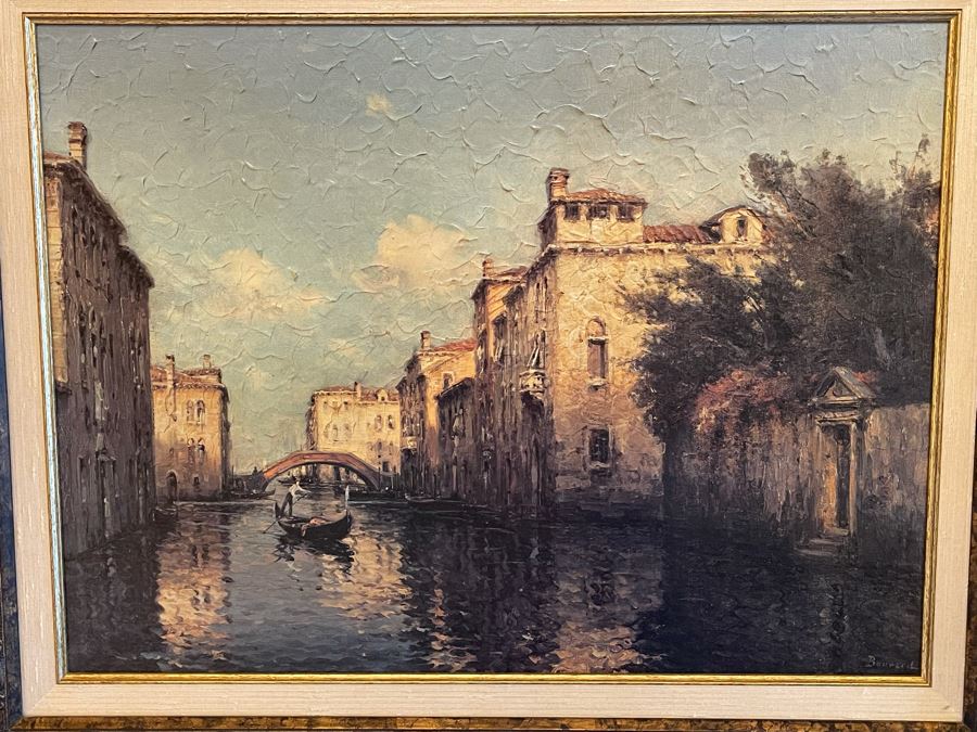 Framed Canvas Print Of Venetian Canal Scene Frame Measures 36W X 29H [Photo 3]