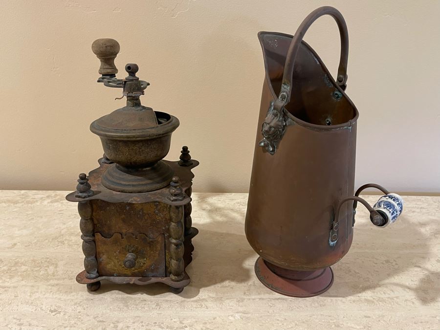 Vintage Coffee Grinder And Copper Scuttle [Photo 2]