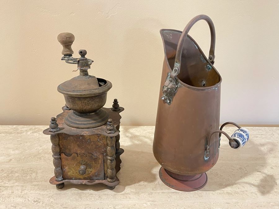 Vintage Coffee Grinder And Copper Scuttle [Photo 3]