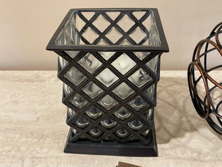 Home Decor Accent Lot: Large Metal Skeleton Key, Wire Ball And Candle Holder [Photo 6]