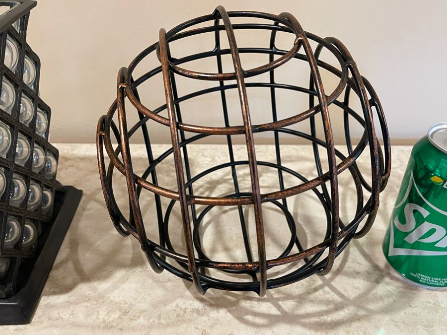 Home Decor Accent Lot: Large Metal Skeleton Key, Wire Ball And Candle Holder [Photo 5]