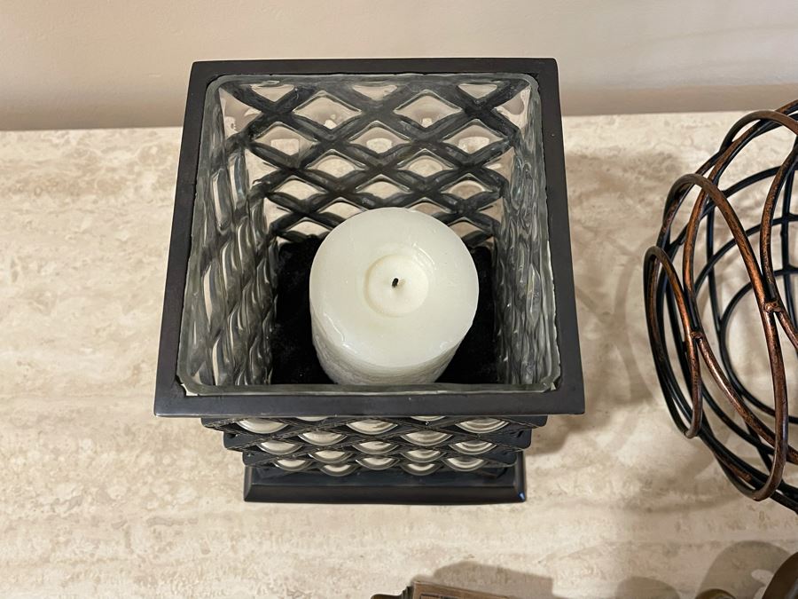 Home Decor Accent Lot: Large Metal Skeleton Key, Wire Ball And Candle Holder [Photo 7]