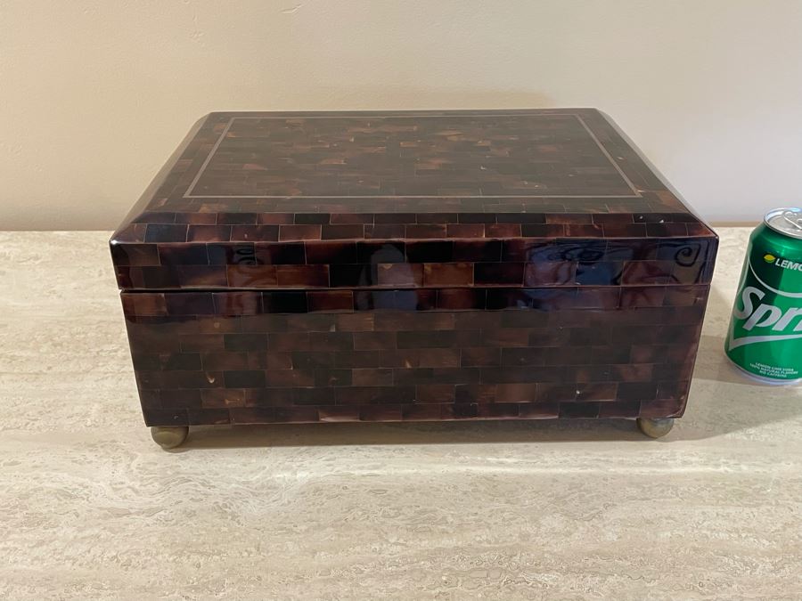 Maitland-Smith Handmade Inlaid Footed Box 14W X 10D X 7H [Photo 2]
