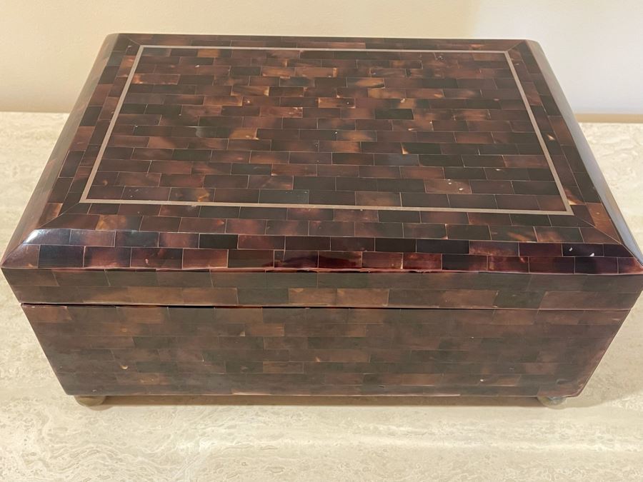 Maitland-Smith Handmade Inlaid Footed Box 14W X 10D X 7H [Photo 5]