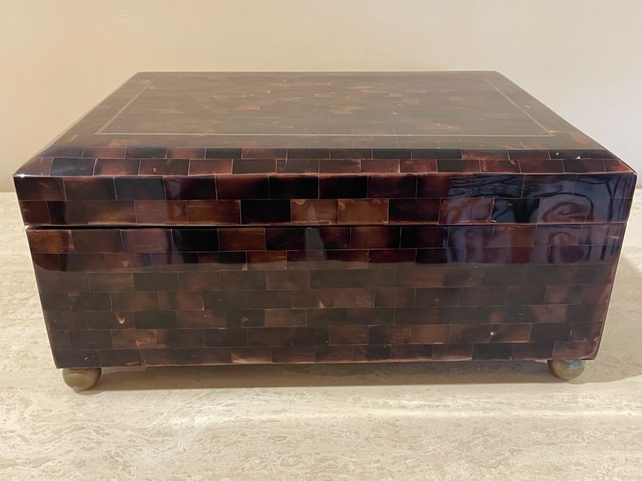 Maitland-Smith Handmade Inlaid Footed Box 14W X 10D X 7H [Photo 7]