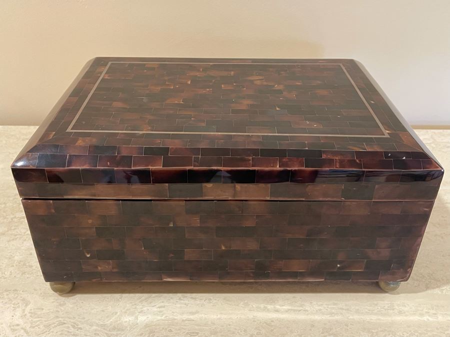 Maitland-Smith Handmade Inlaid Footed Box 14W X 10D X 7H [Photo 6]