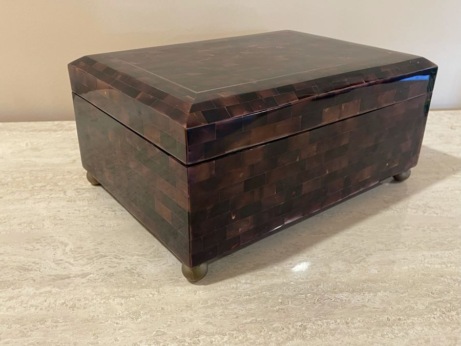 Maitland-Smith Handmade Inlaid Footed Box 14W X 10D X 7H [Photo 8]