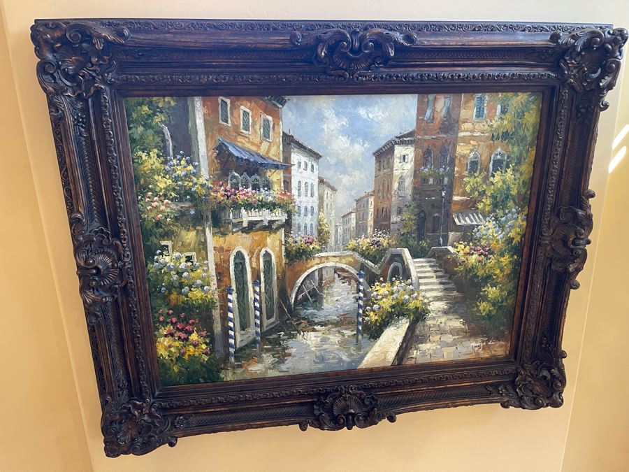 Beautifully Framed Venetian Canal Scene Canvas Artwork