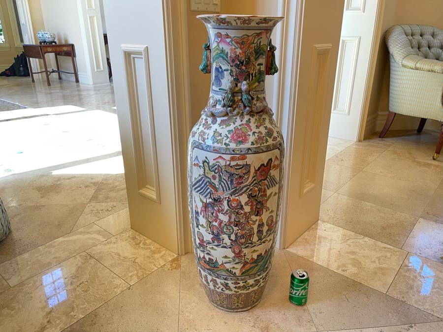 Vintage Large Chinese Signed Porcelain Vase 11W X 38H [Photo 3]