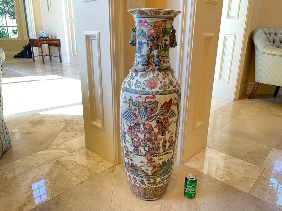 Vintage Large Chinese Signed Porcelain Vase 11W X 38H [Photo 2]