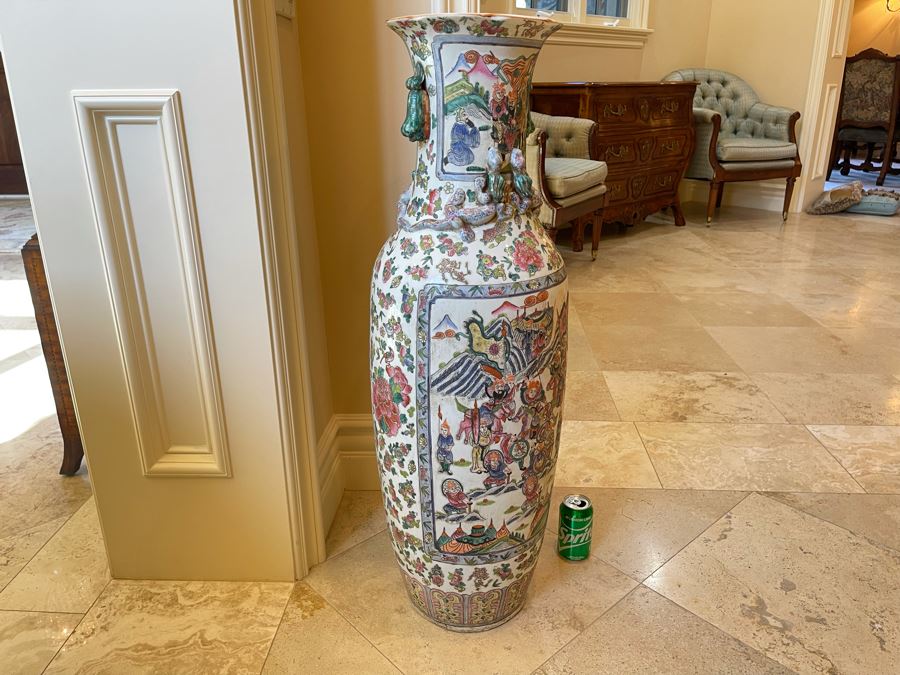 Vintage Large Chinese Signed Porcelain Vase 11W X 38H [Photo 4]