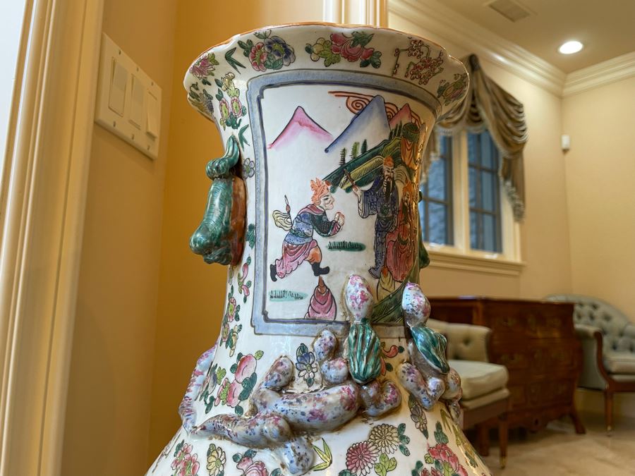 Vintage Large Chinese Signed Porcelain Vase 11W X 38H [Photo 27]