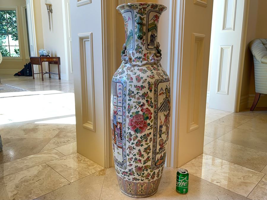 Vintage Large Chinese Signed Porcelain Vase 11W X 38H [Photo 16]