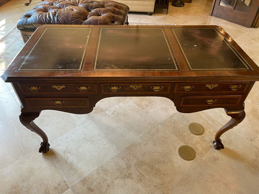 Henredon Leather Top Desk With Ball And Claw Feet 5’W X 30D X 30H [Photo 3]