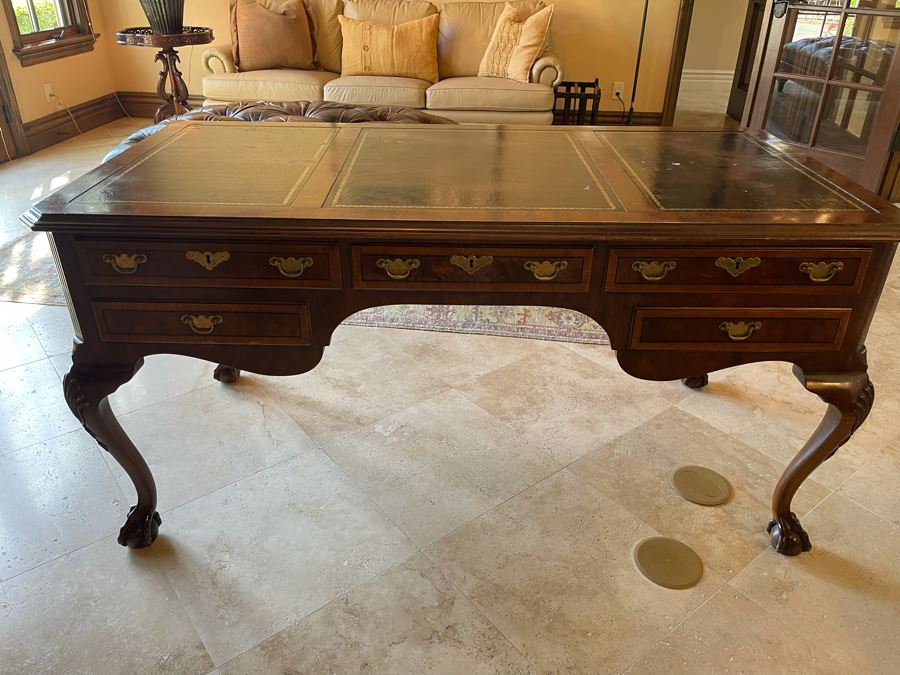 Henredon Leather Top Desk With Ball And Claw Feet 5’W X 30D X 30H [Photo 5]