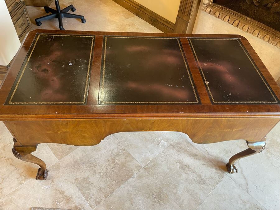 Henredon Leather Top Desk With Ball And Claw Feet 5’W X 30D X 30H [Photo 9]