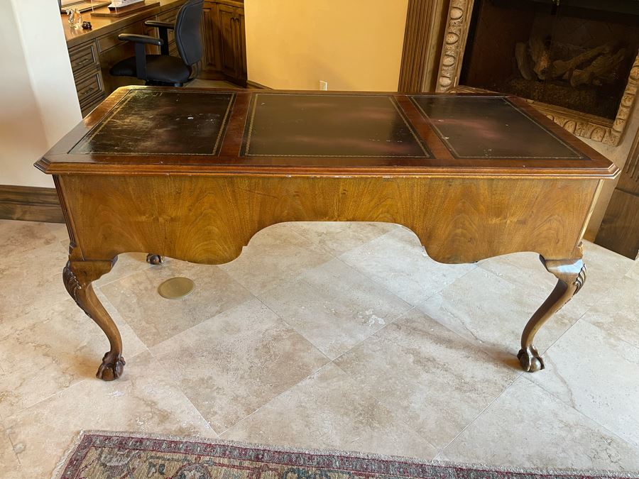 Henredon Leather Top Desk With Ball And Claw Feet 5’W X 30D X 30H [Photo 7]