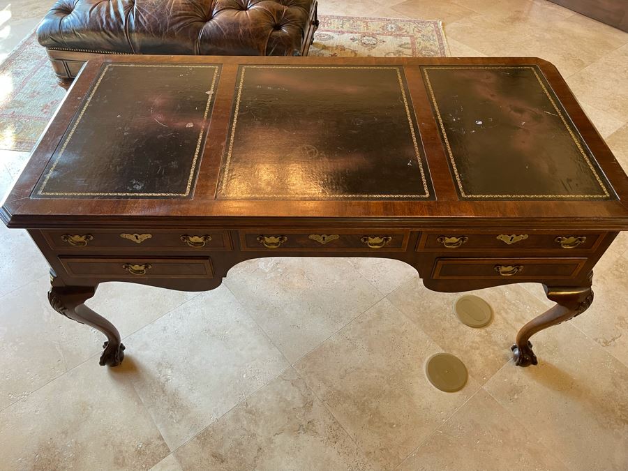 Henredon Leather Top Desk With Ball And Claw Feet 5’W X 30D X 30H [Photo 4]