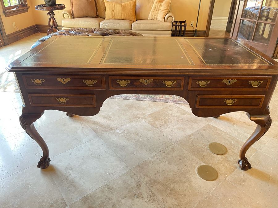 Henredon Leather Top Desk With Ball And Claw Feet 5’W X 30D X 30H