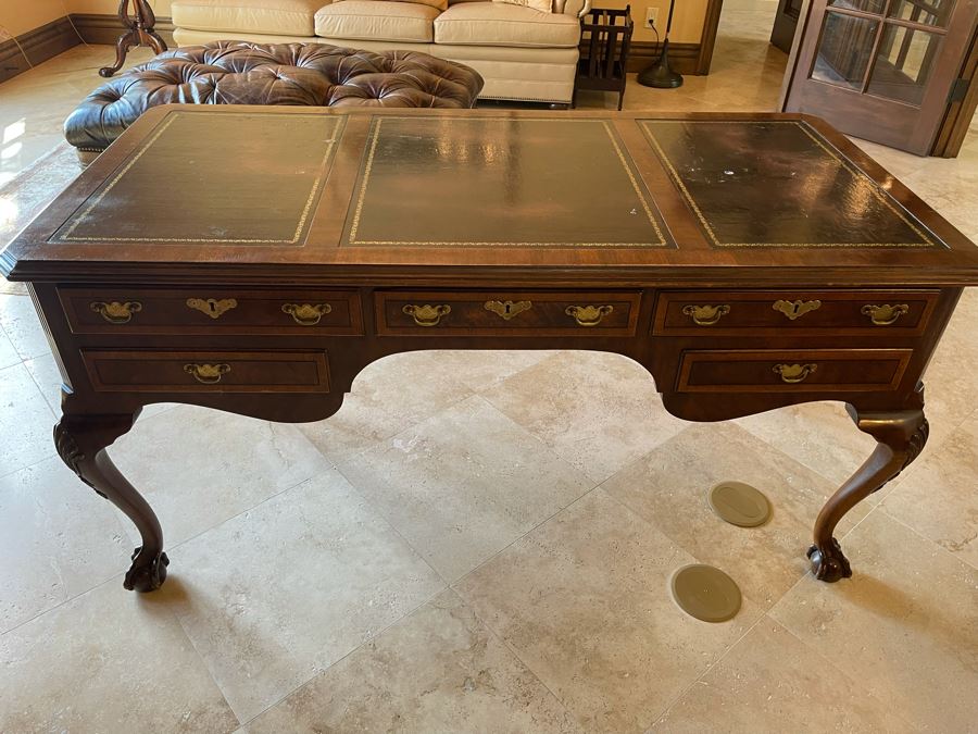Henredon Leather Top Desk With Ball And Claw Feet 5’W X 30D X 30H [Photo 2]