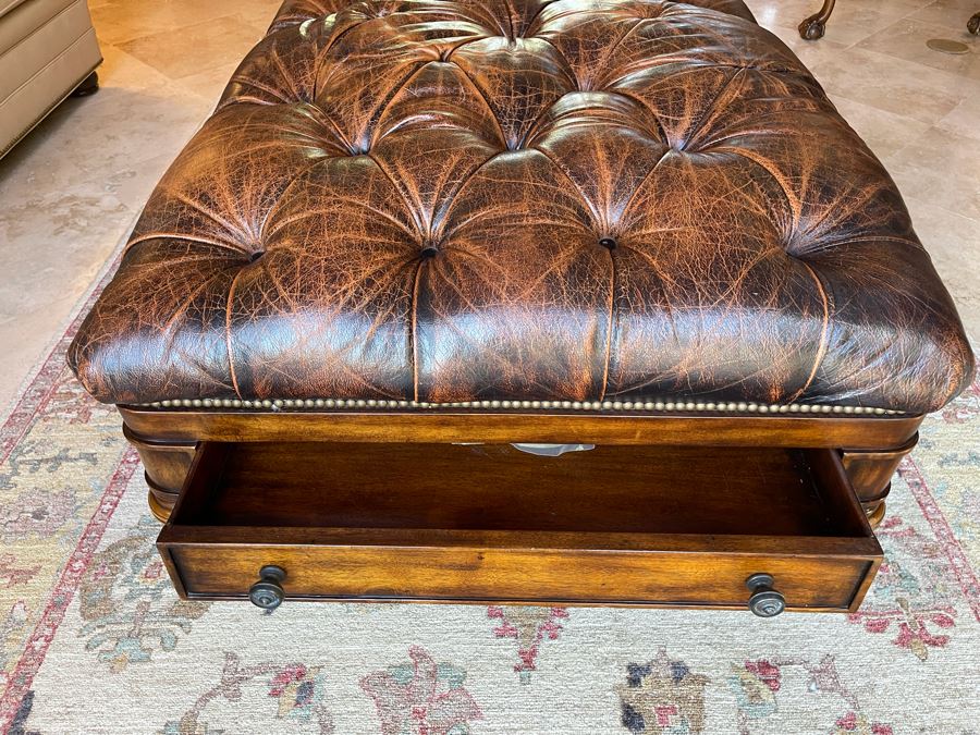 Tufted Leather Ottoman With Two Drawers 52W X 36D X 21H [Photo 5]