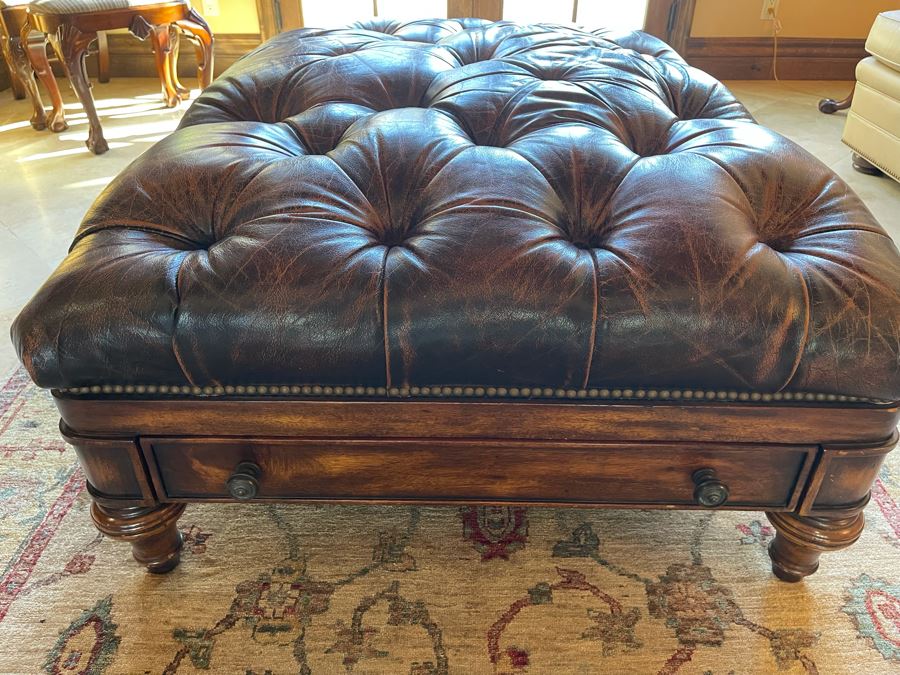 Tufted Leather Ottoman With Two Drawers 52W X 36D X 21H [Photo 6]
