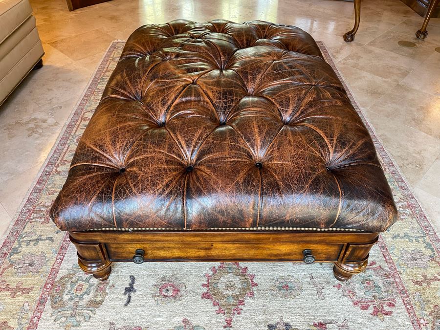 Tufted Leather Ottoman With Two Drawers 52W X 36D X 21H [Photo 1]