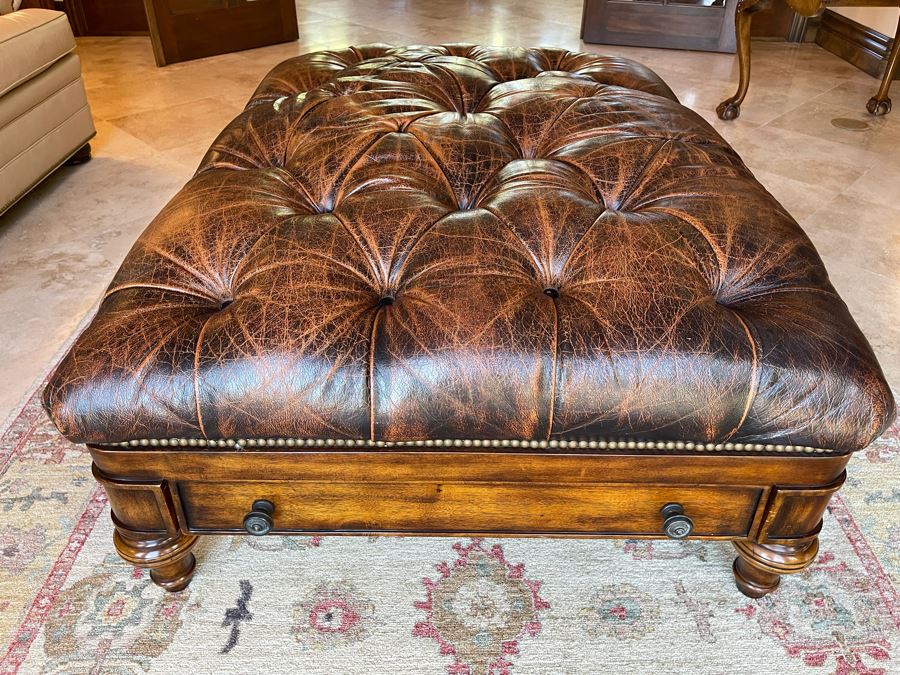Tufted Leather Ottoman With Two Drawers 52W X 36D X 21H [Photo 4]