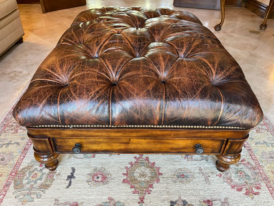 Tufted Leather Ottoman With Two Drawers 52W X 36D X 21H [Photo 2]