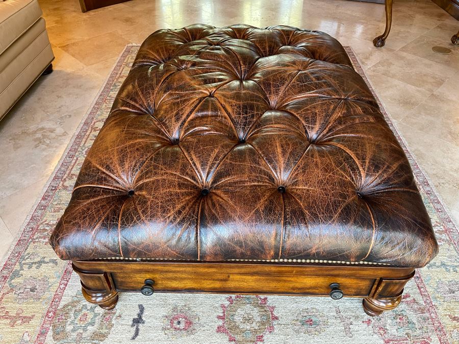 Tufted Leather Ottoman With Two Drawers 52W X 36D X 21H [Photo 3]